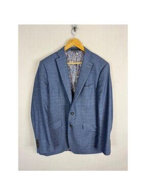 Indochino Guabello Royal Flannel Wool Blazer Blue Paisley Lining Mens 42